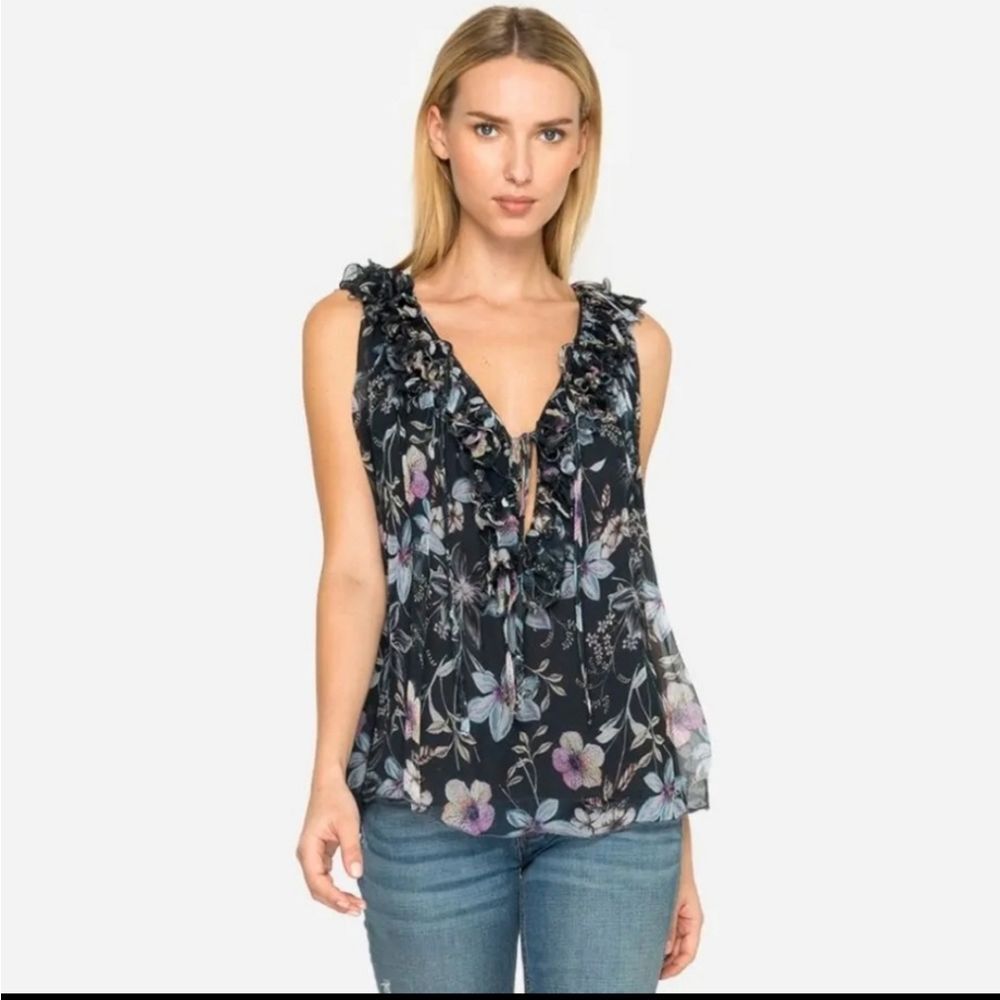 Johnny Was LOVE Travis Ruffle Floral Sleeveless Blouse XL
